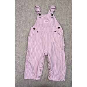 Key Girls Pink White Stripe Overalls 12 Months Snap Leg Closure